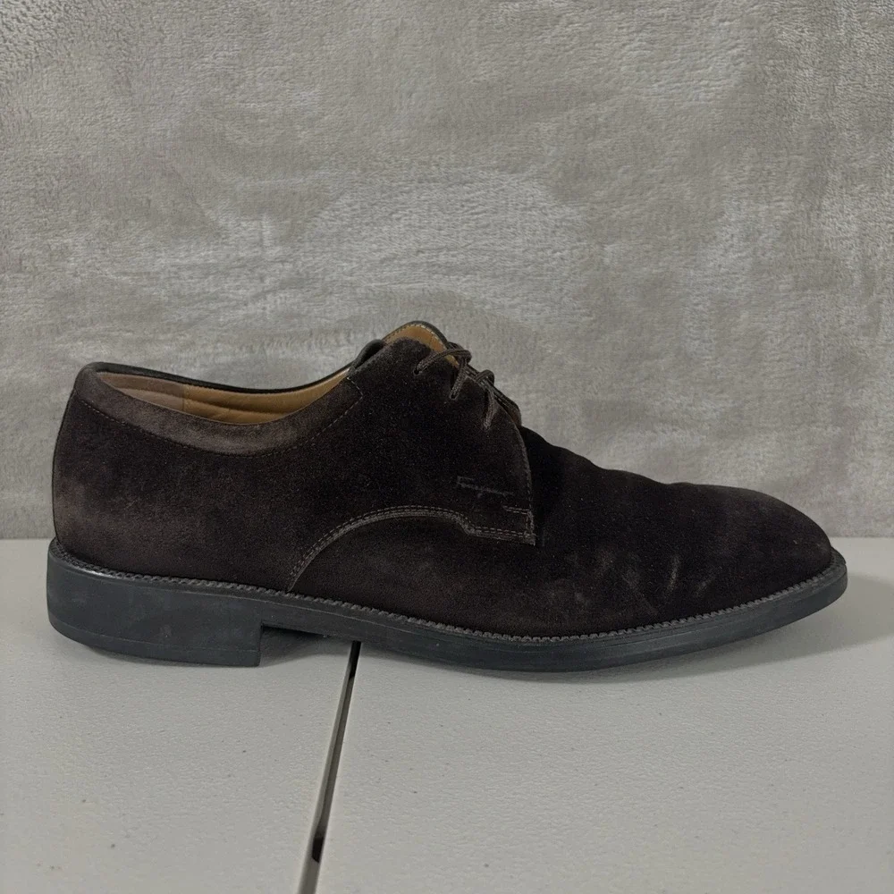 Salvatore Ferragamo Derby Shoes Mens 8.5 Brown Suede Leather Lace Up Italy